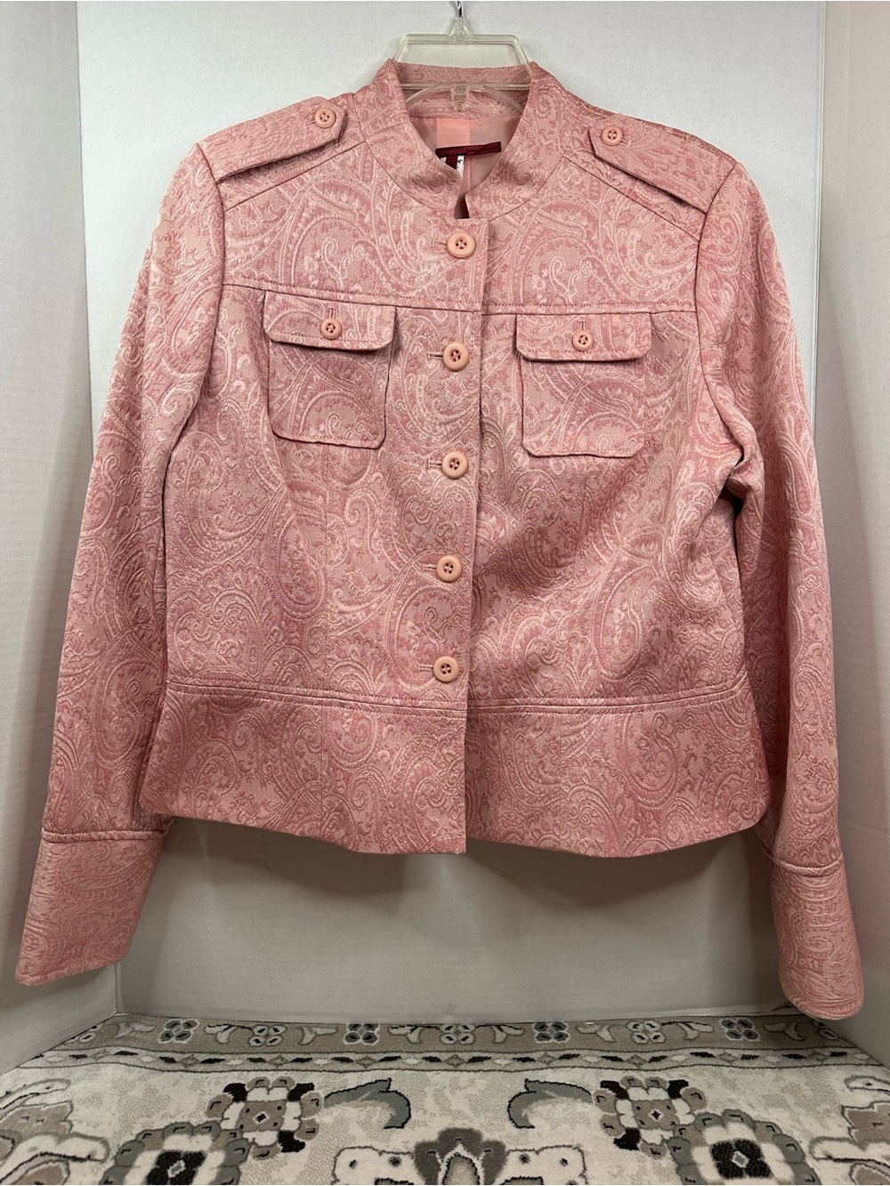 Tape measure Pink Paisley Military-Style Button Front Jacket, size 14, Y2K